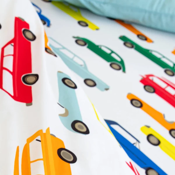 Linge de lit enfant Vroum coton - Imprimé voitures, blanc