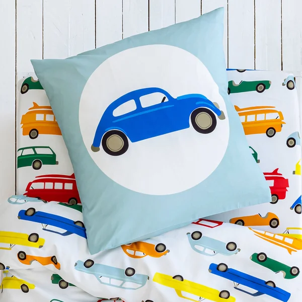 Linge de lit enfant Vroum coton - Imprimé voitures, blanc