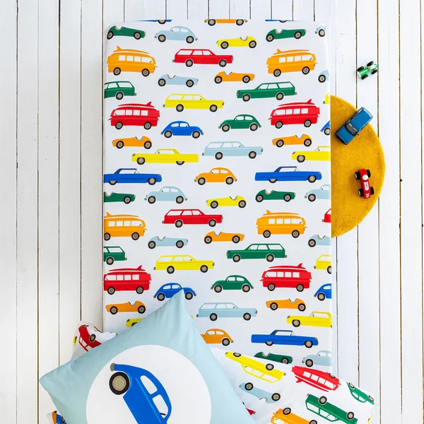 Linge de lit enfant Vroum coton - Imprimé voitures, blanc
