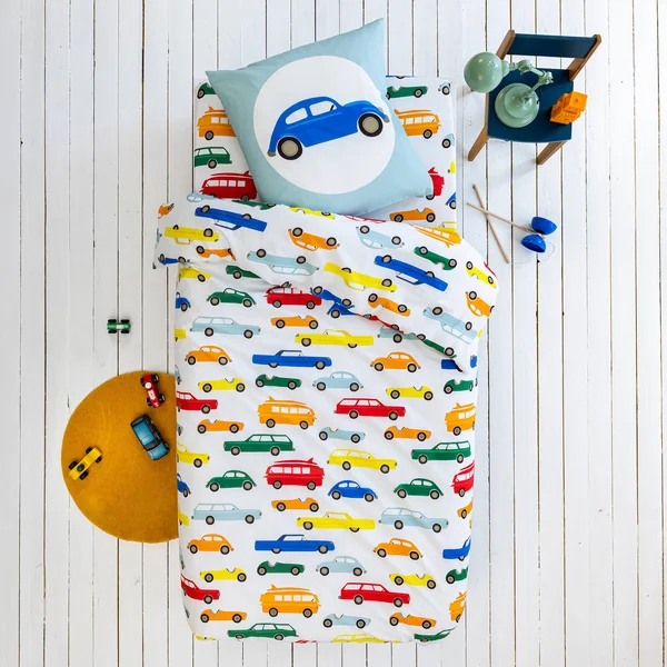 Linge de lit enfant Vroum coton - Imprimé voitures, blanc