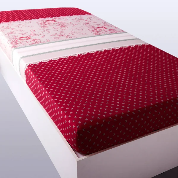 Linge de lit Gabrielle en coton imprimé pois, fleurs et dentelle, rouge