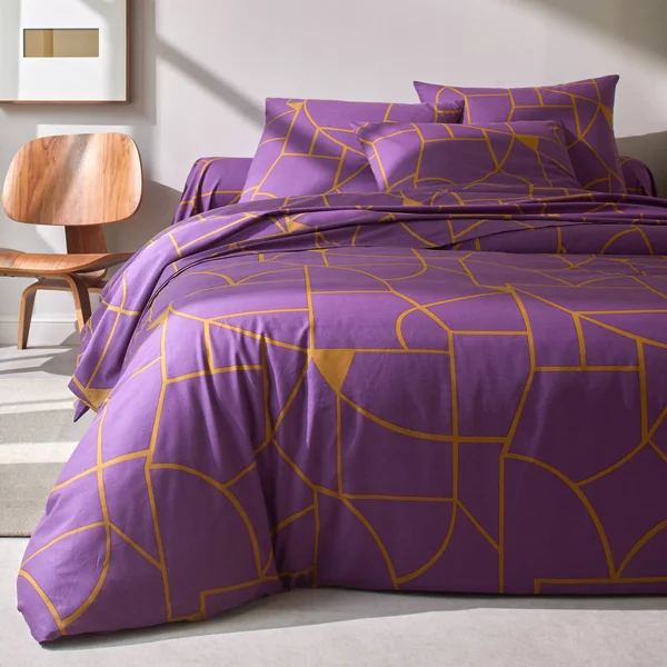Linge de lit Geoffroy en coton à motifs graphiques, figue