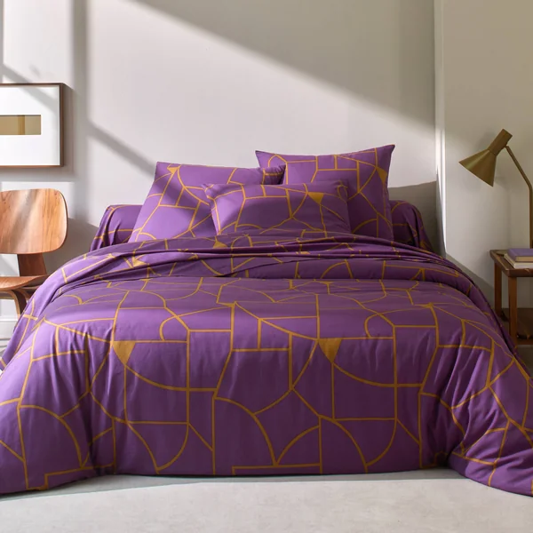 Linge de lit Geoffroy en coton à motifs graphiques, figue