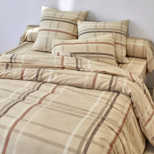 Linge de lit Karl imprimé écossais, en coton , beige