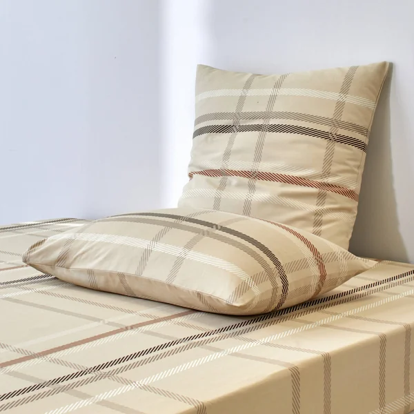 Linge de lit Karl imprimé écossais, en coton , beige