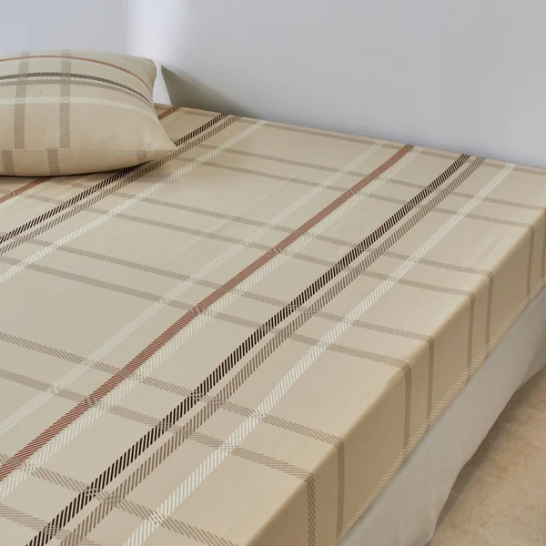 Linge de lit Karl imprimé écossais, en coton , beige