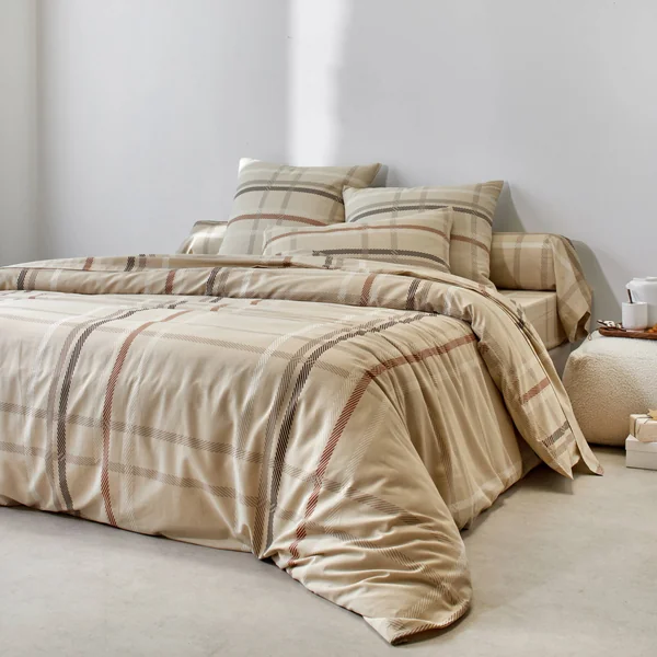 Linge de lit Karl imprimé écossais, en coton , beige