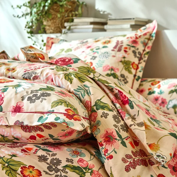 Linge de lit Kelly en coton imprimé floral, beige