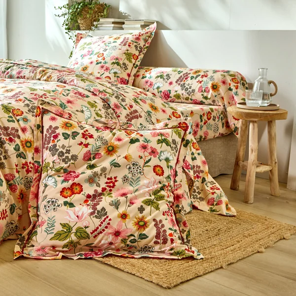 Linge de lit Kelly en coton imprimé floral, beige