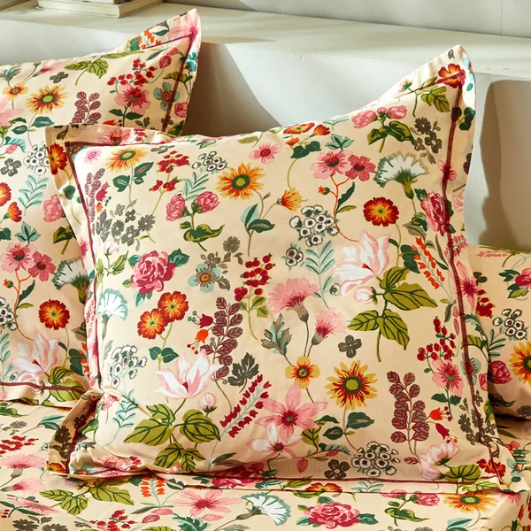Linge de lit Kelly en coton imprimé floral, beige