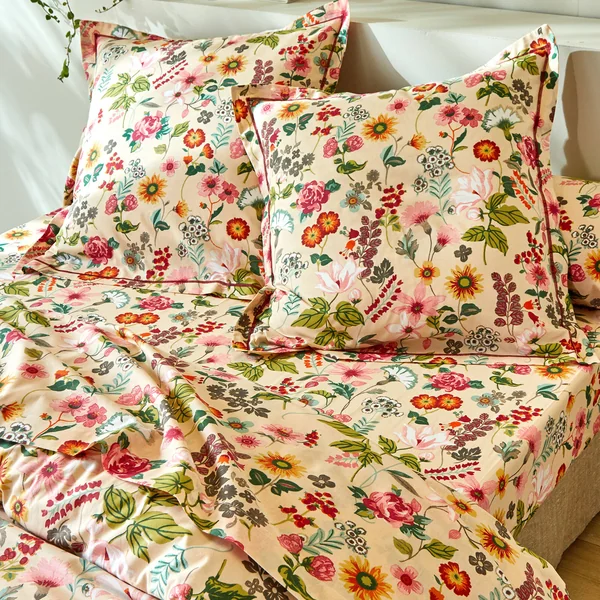Linge de lit Kelly en coton imprimé floral, beige