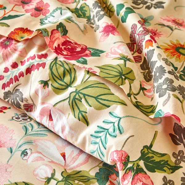 Linge de lit Kelly en coton imprimé floral, beige