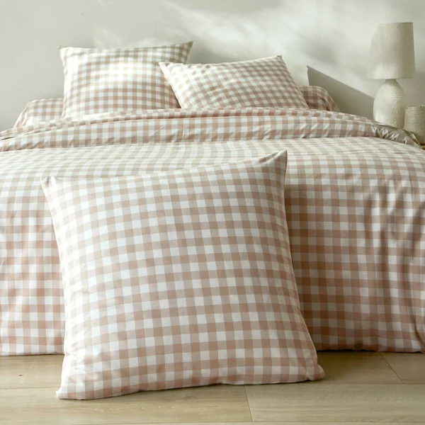 Linge de lit Lou imprimé carreaux - en coton, beige