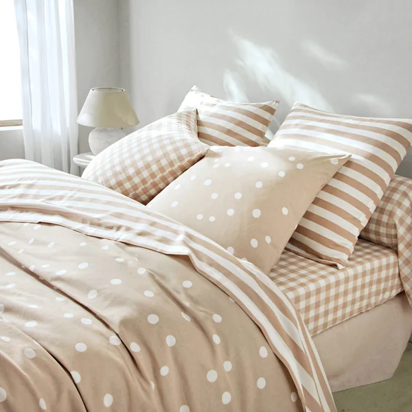 Linge de lit Lou imprimé carreaux - en coton, beige