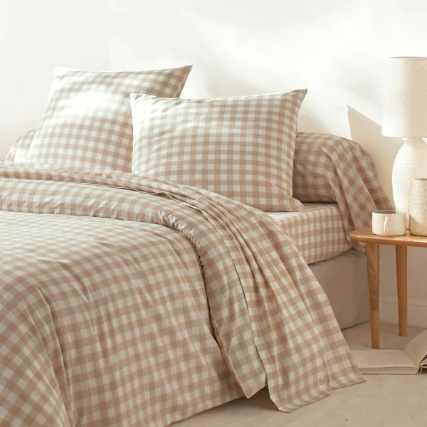 Linge de lit Lou imprimé carreaux - en coton, beige