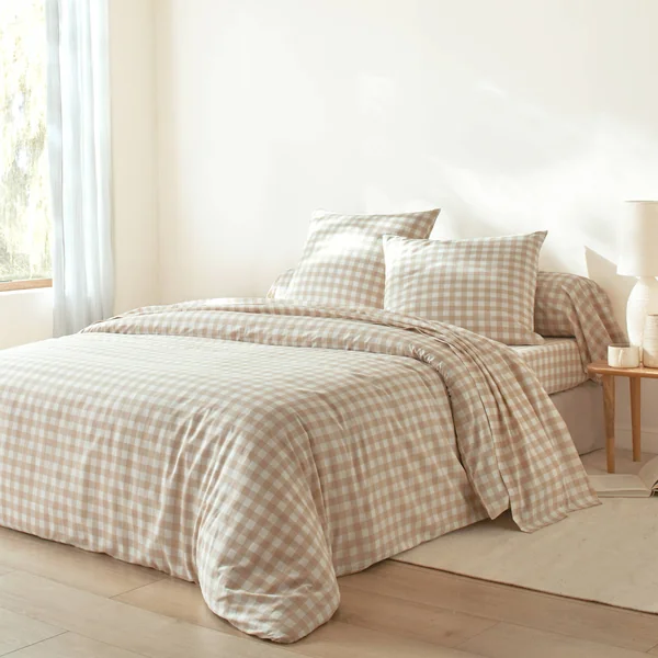Linge de lit Lou imprimé carreaux - en coton, beige