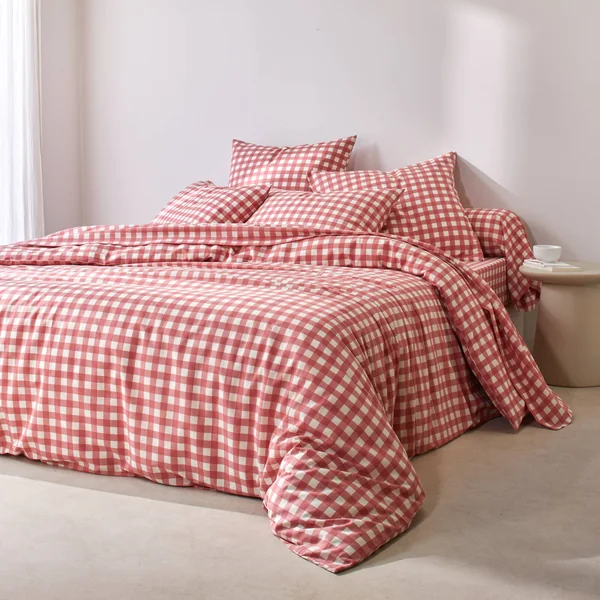 Linge de lit Lou imprimé carreaux - en coton, bois de rose