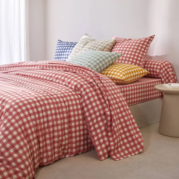 Linge de lit Lou imprimé carreaux - en coton, bois de rose