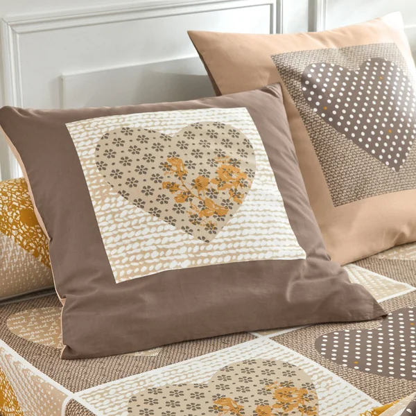 Linge de lit Lovely en flanelle imprimé coeurs , beige / caramel