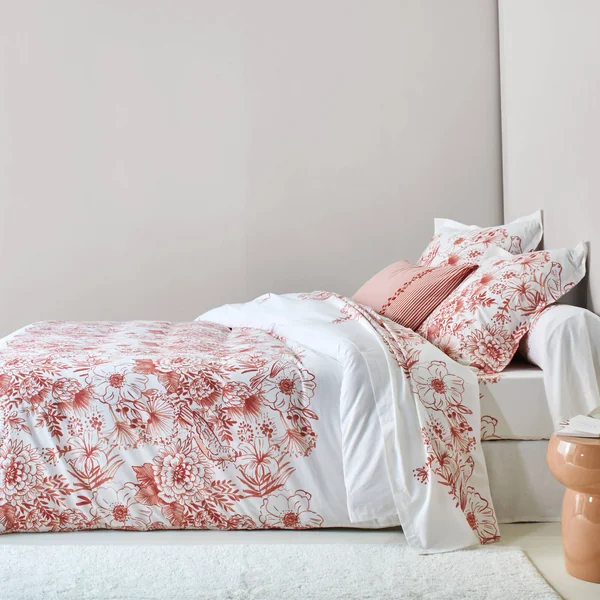 Linge de lit Lydia en coton imprimé, bois de rose