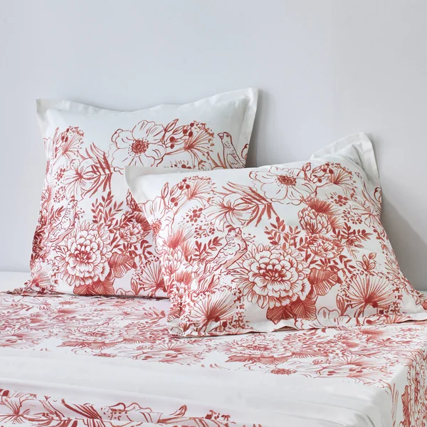 Linge de lit Lydia en coton imprimé, bois de rose