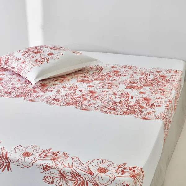 Linge de lit Lydia en coton imprimé, bois de rose
