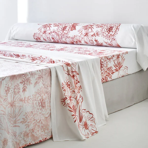 Linge de lit Lydia en coton imprimé, bois de rose