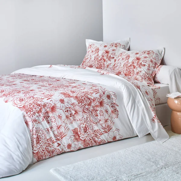 Linge de lit Lydia en coton imprimé, bois de rose