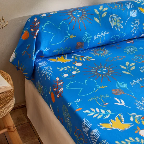 Linge de lit Madère imprimé provençal - en coton , bleu