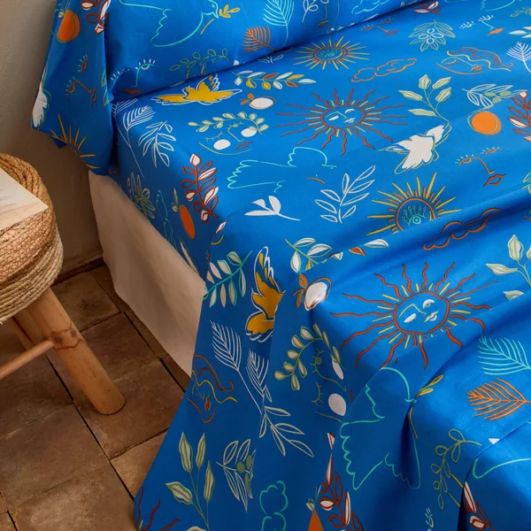 Linge de lit Madère imprimé provençal - en coton , bleu