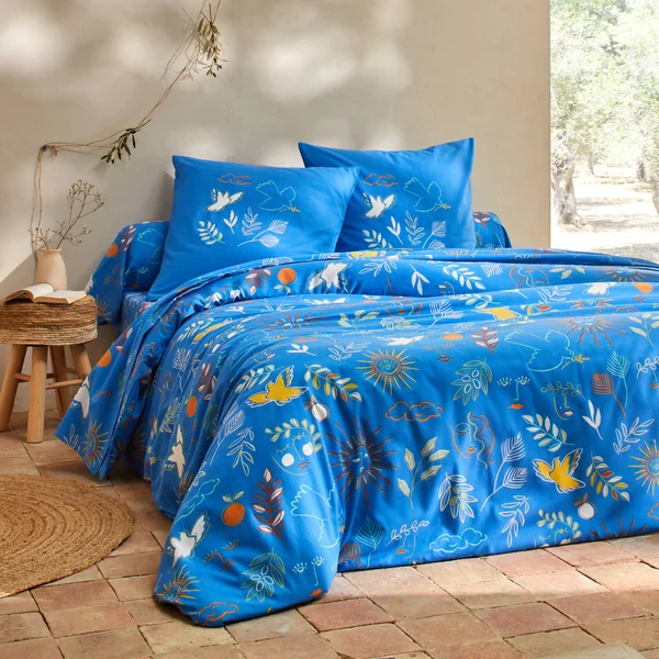 Linge de lit Madère imprimé provençal - en coton , bleu
