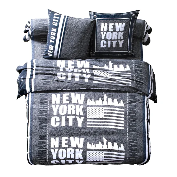 Linge de lit Manhattan en polycoton imprimé New-York, bleu marine
