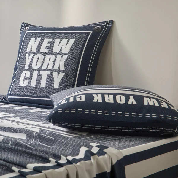 Linge de lit Manhattan en polycoton imprimé New-York, bleu marine