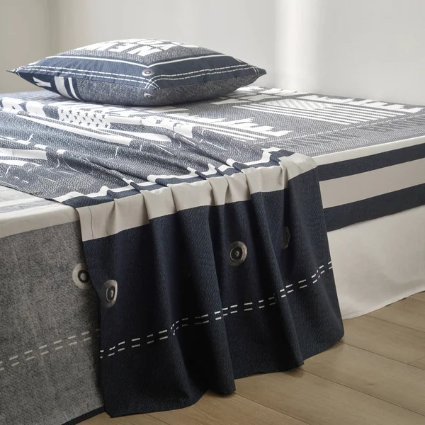 Linge de lit Manhattan en polycoton imprimé New-York, bleu marine