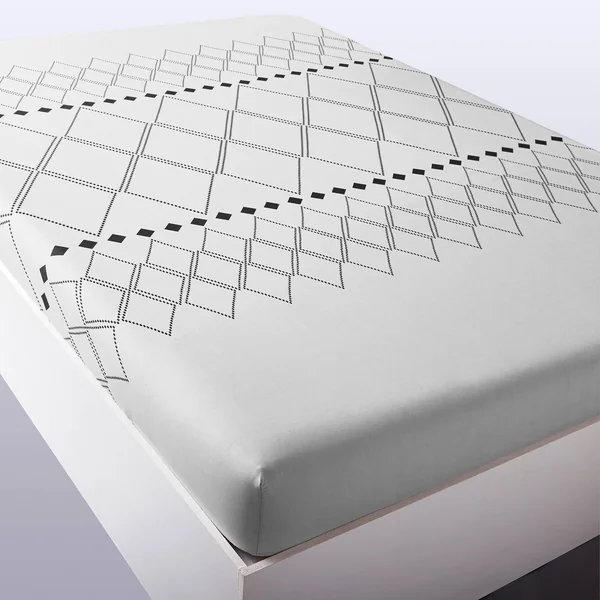 Linge de lit Massaï coton à motifs graphiques et finitions pompons, gris