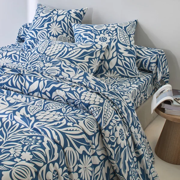 Linge de lit Montego en coton imprimé , bleu