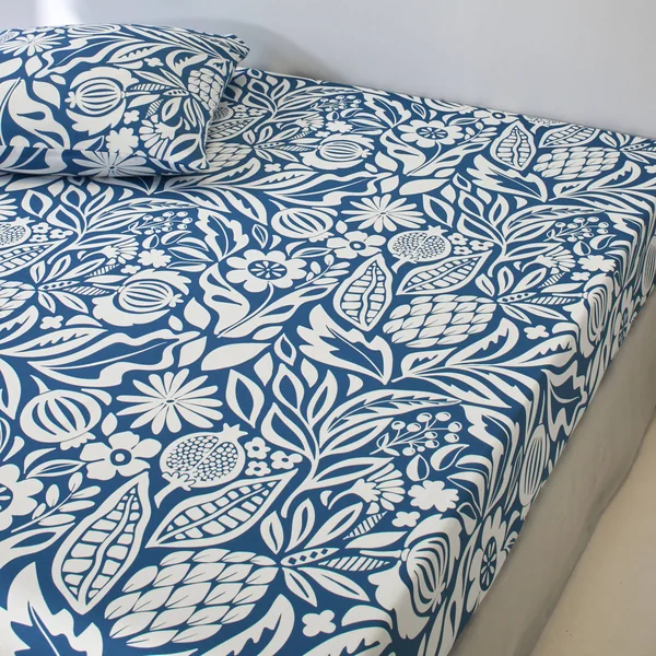 Linge de lit Montego en coton imprimé , bleu