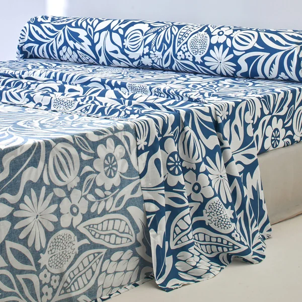 Linge de lit Montego en coton imprimé , bleu