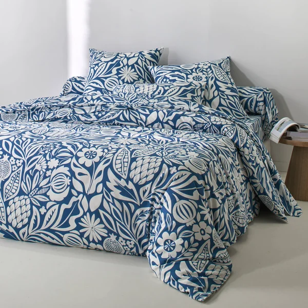 Linge de lit Montego en coton imprimé , bleu