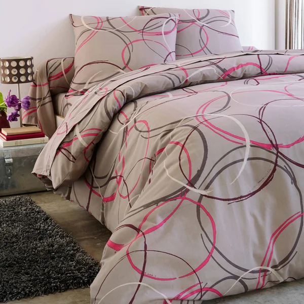 Linge de lit Noémie polycoton imprimé cercles, taupe grisé