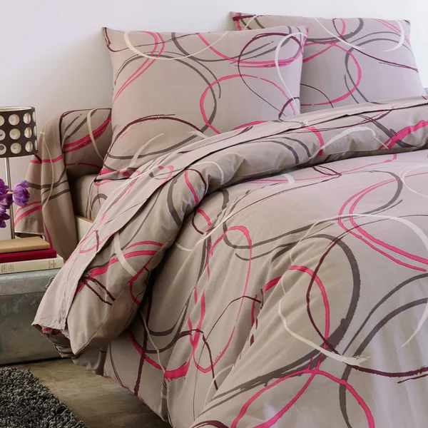 Linge de lit Noémie polycoton imprimé cercles, taupe grisé