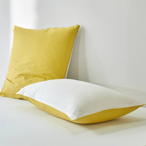 Linge de lit uni bicolore coton, blanc / jaune verveine