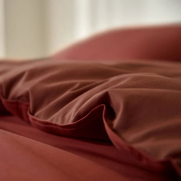 Linge de lit uni bicolore coton, cannelle / terracotta