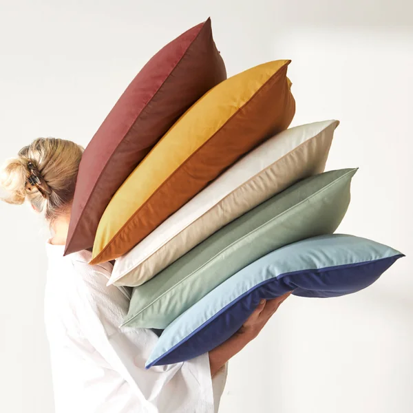 Linge de lit uni bicolore coton, cannelle / terracotta