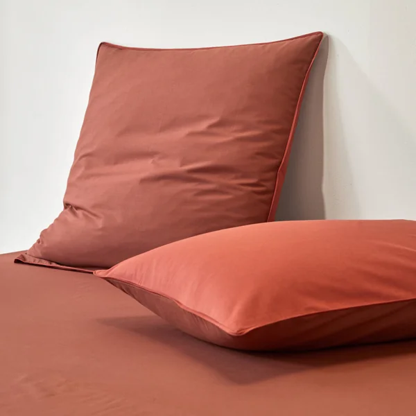 Linge de lit uni bicolore coton, cannelle / terracotta