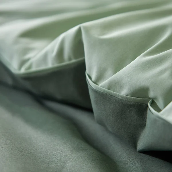 Linge de lit uni bicolore coton, eucalyptus / vert amande