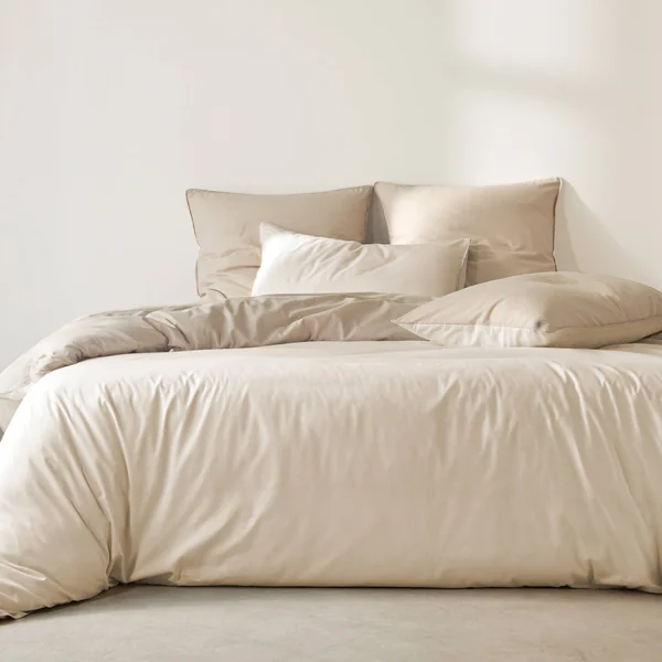 Linge de lit uni bicolore coton, écru / sable