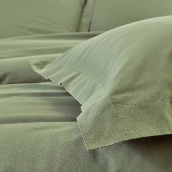 Linge de lit uni - coton bio**, vert olive