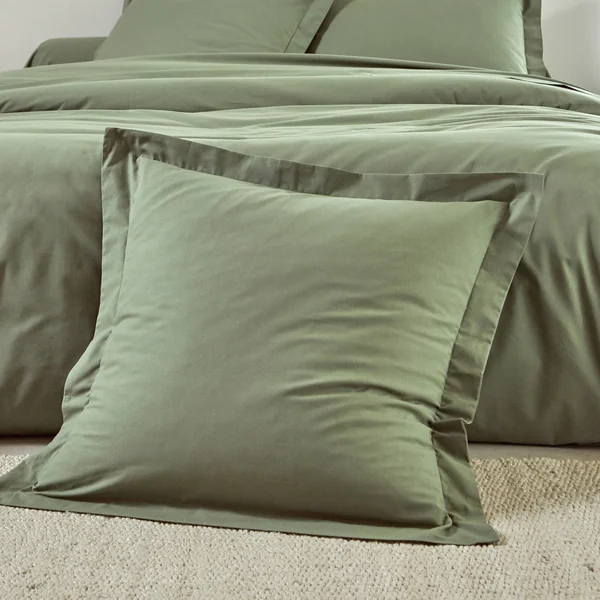 Linge de lit uni - coton bio**, vert olive