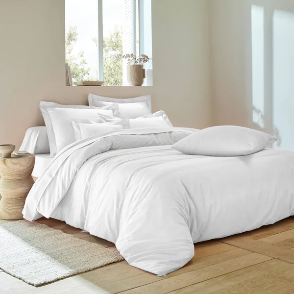 Linge de lit uni coton , blanc